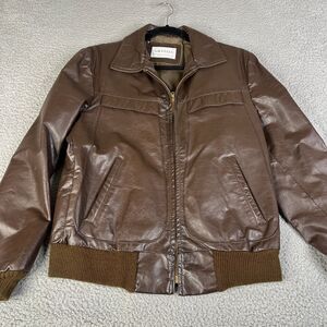 VTG  Saddlery Leather Bomber Jacket Mens 40 Brown Full Zip Ribbed Trim Made USA